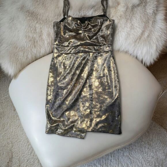 Zara gold & silver metallic spaghetti strap mini holiday dress size M - Picture 13 of 13